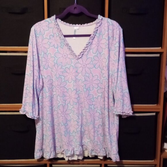 Beachtime Ruffled 3/4 Sleeve Top - 1X - Picture 1 of 4